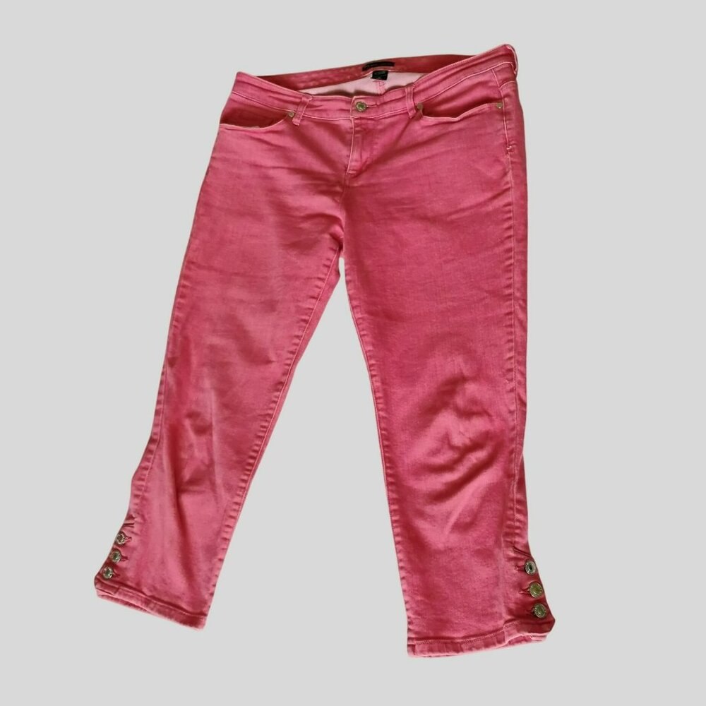 New York & Company Pink Coral Capri Jeans Size 12 with Button Hem Detail